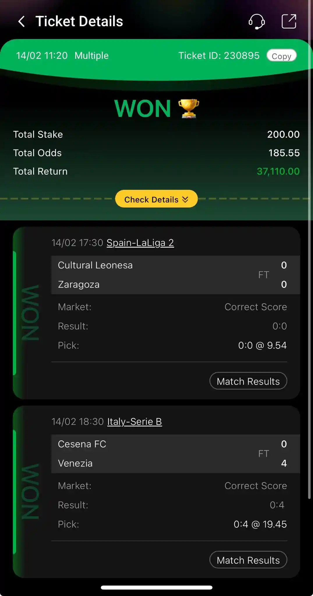 VIP Fixed Matches Ticket 185 Odds 14 February 2026